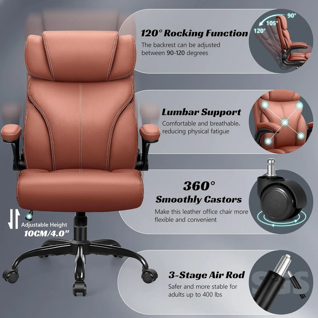 Chaise de bureau pivotante à pieds hauts, en cuir respirant, avec support lombaire