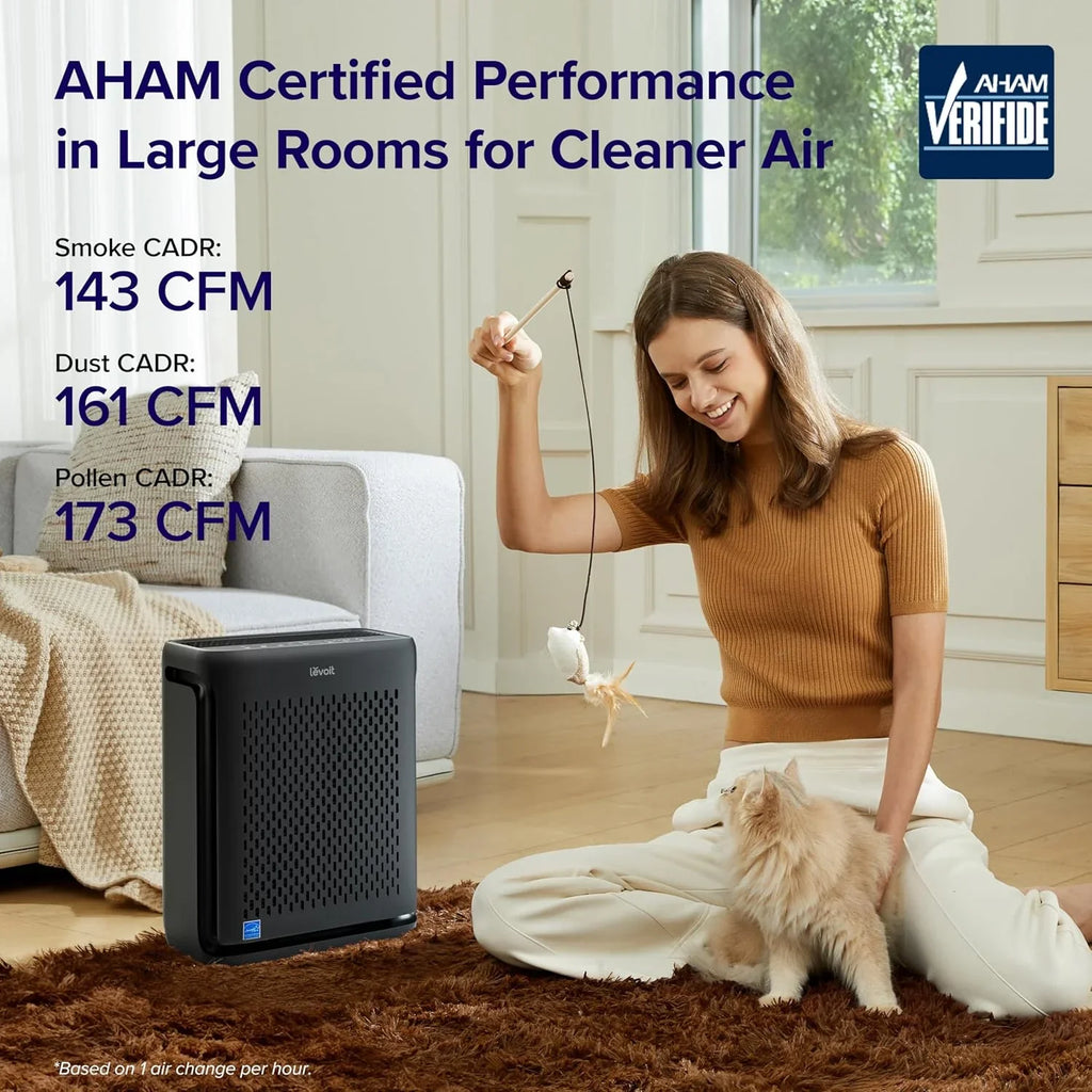 Purificateur d'air pour grande pièce à usage domestique avec moniteur de qualité de l'air, préfiltre lavable et adapté aux animaux de compagnie