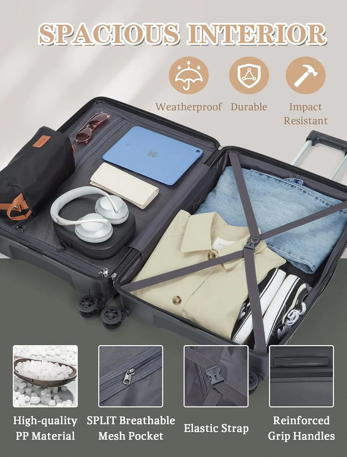 Ensemble de 5 bagages à roulettes, valise rigide en ABS avec roulettes pivotantes