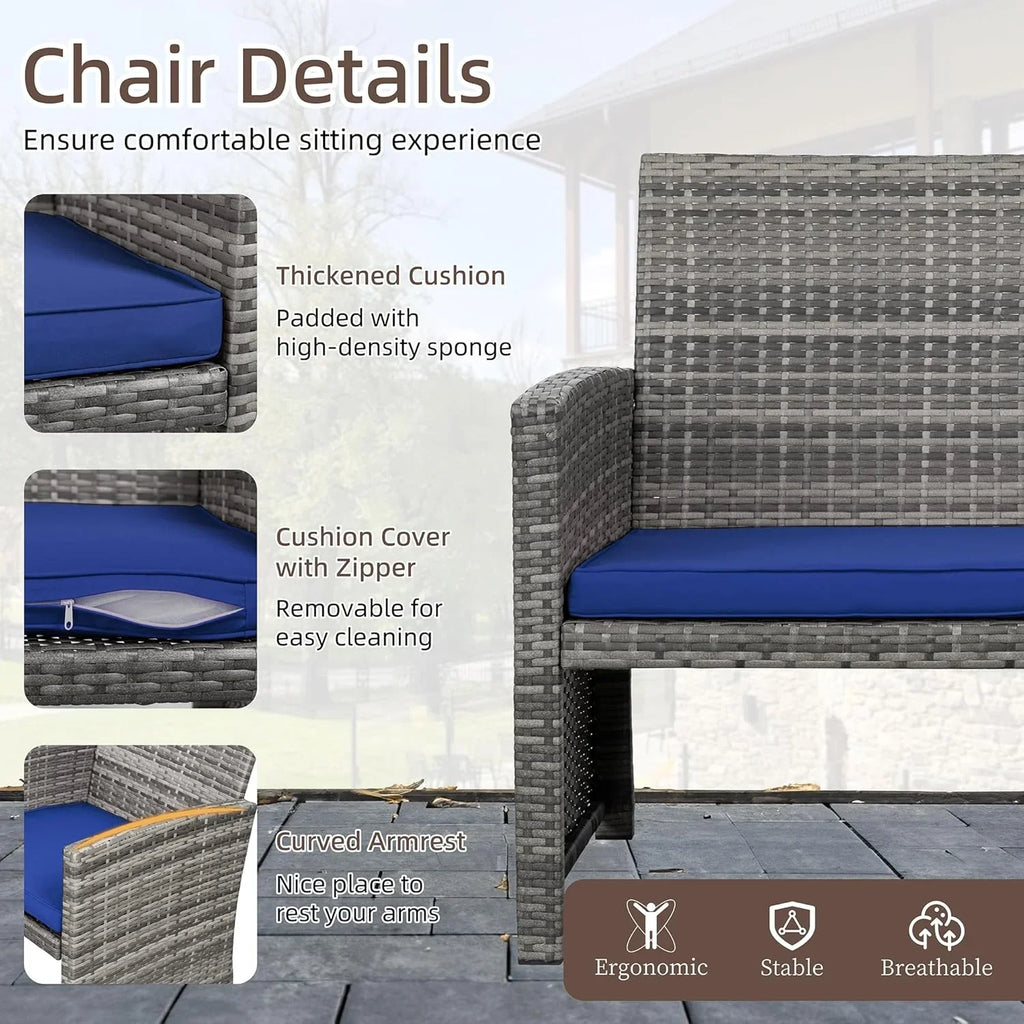Ensemble de meubles de jardin en rotin Shintenchi 4 pièces, ensemble de conversation en osier