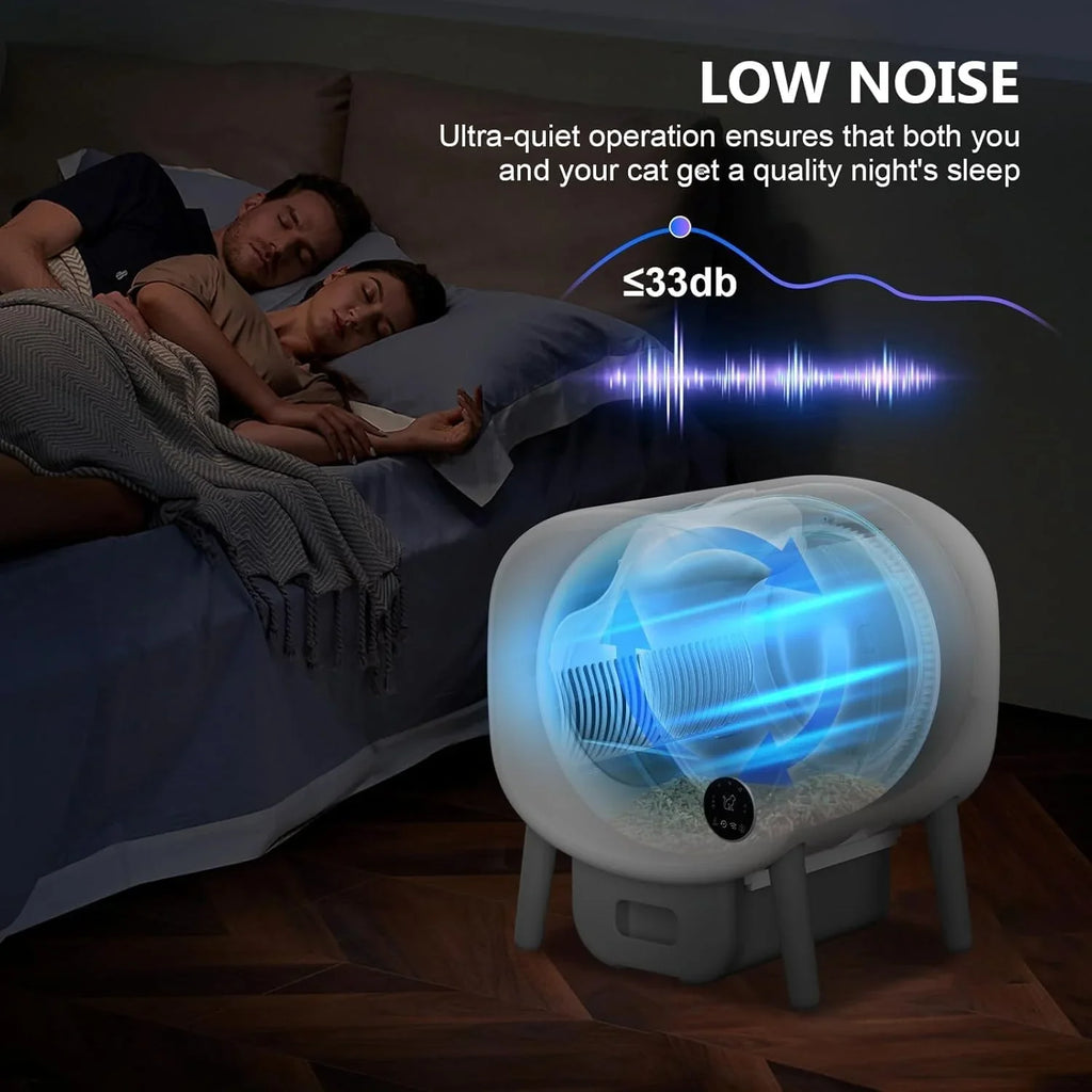 Bac à litière autonettoyant, grande capacité, automatique, contrôle par application, protection de sécurité, 2 rouleaux de sacs poubelles