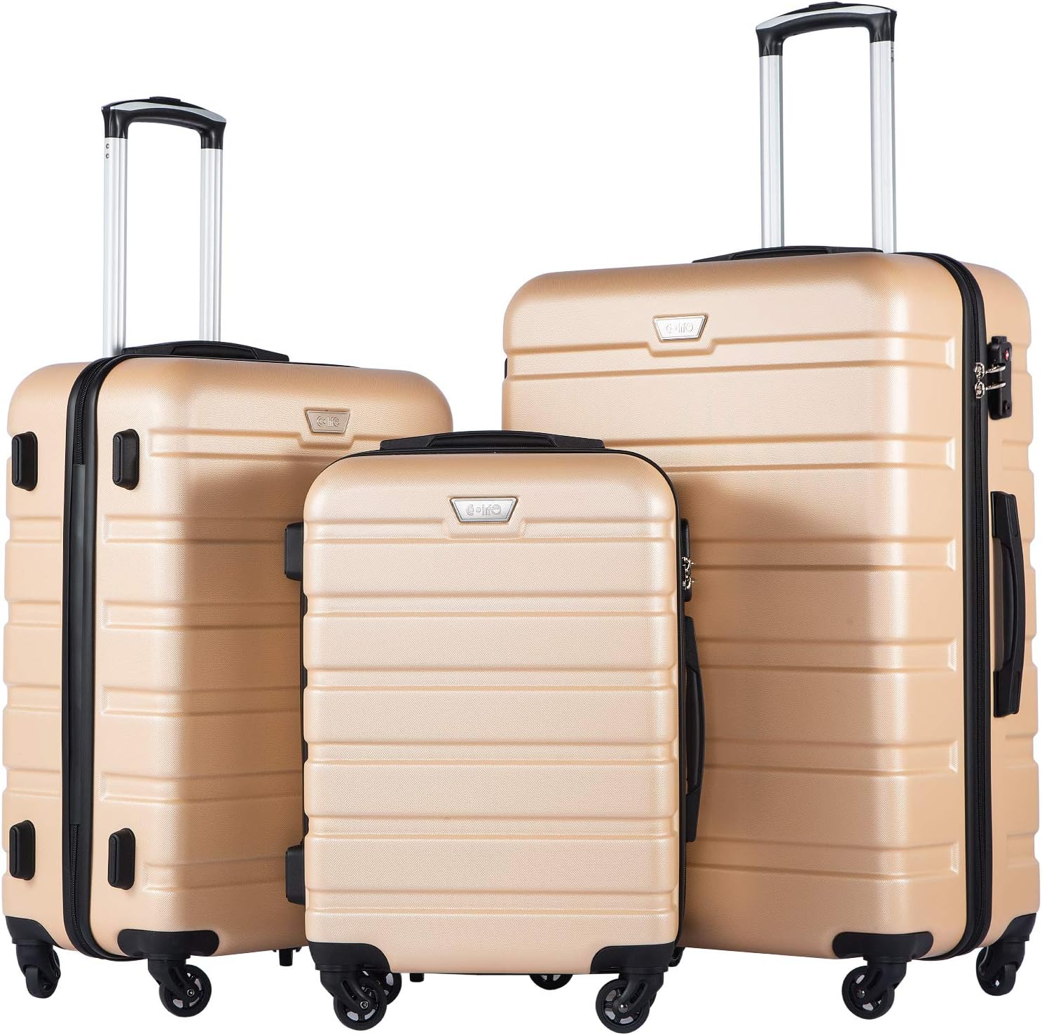 Ensemble de 3 valises Coolife, valises à roulettes rigides et légères avec serrure TSA