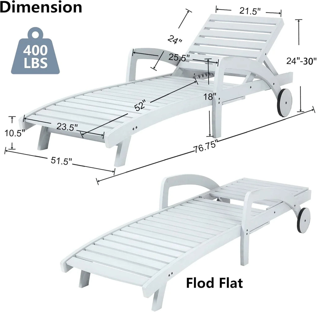 Chaise longue de piscine réglable à 5 positions Chaise longue en bois avec table d'appoint coulissante