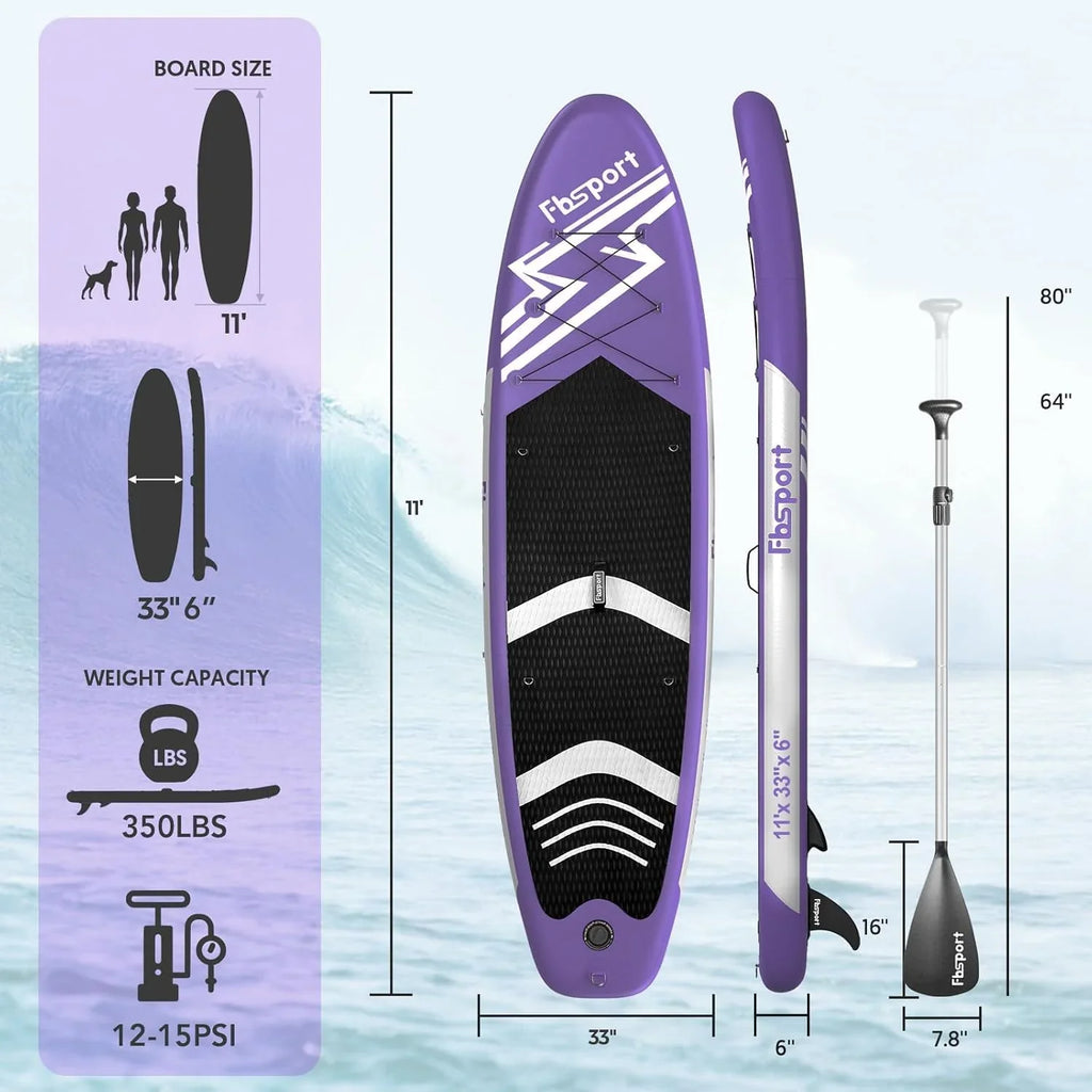 Planche de stand up paddle FBSPORT Premium 11', planche de yoga, contrôle du surf, pont antidérapant, attache, pagaie et pompe