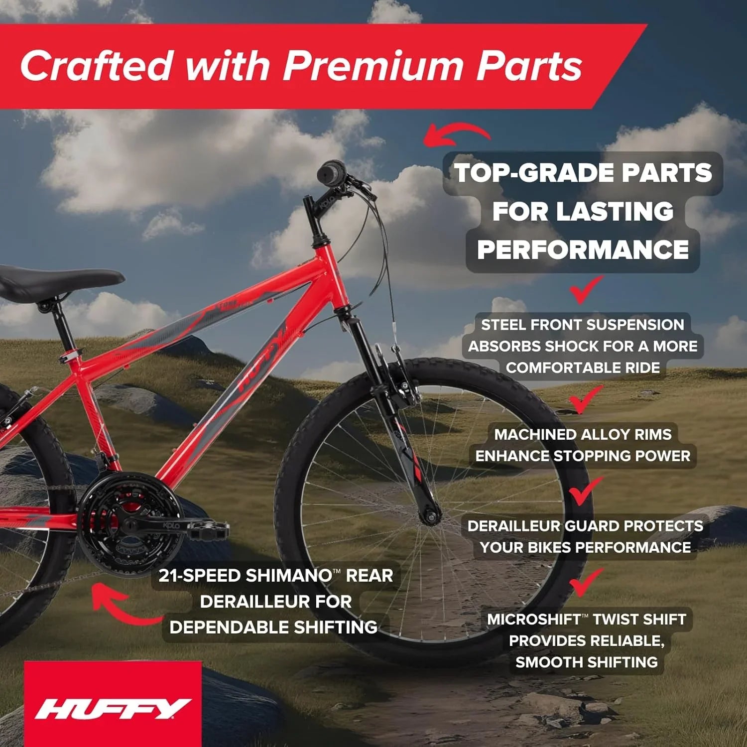 VTT semi-rigide Huffy Stone Mountain, pour garçons/filles/hommes/femmes, tailles 20"/24"/26"