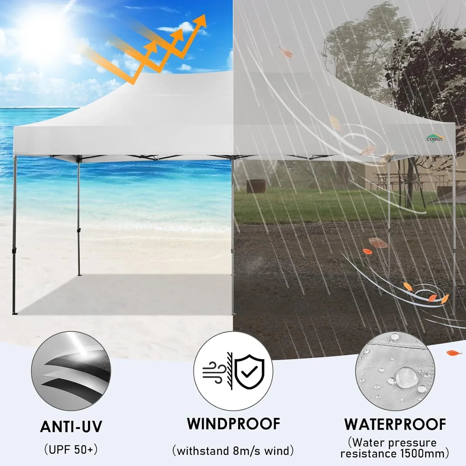 Tente pop-up robuste COBIZI 10x20 avec 6 parois latérales, facile à installer