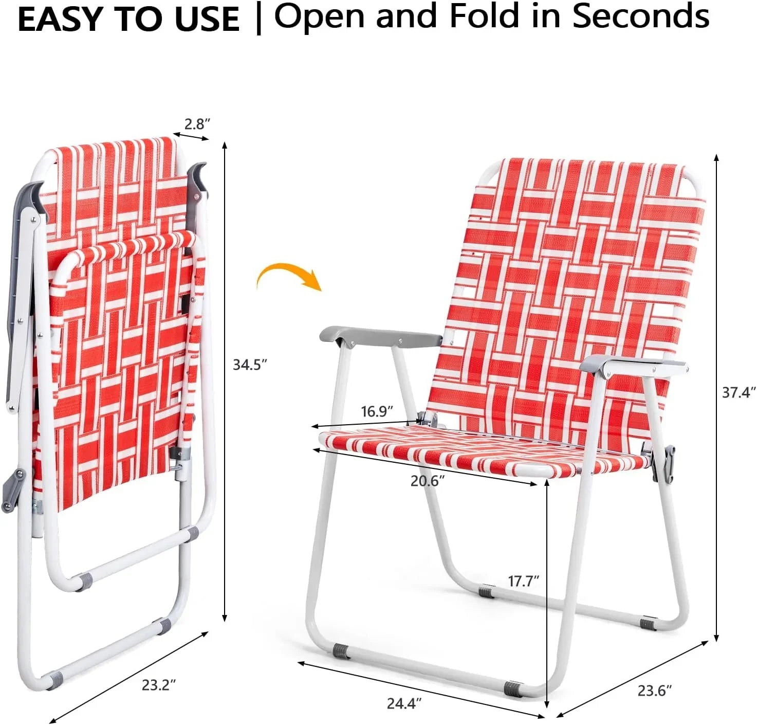 Lot de 2 chaises pliantes en toile pour patio VINGLI, chaise de plage portable pour extérieur, chaise de camping