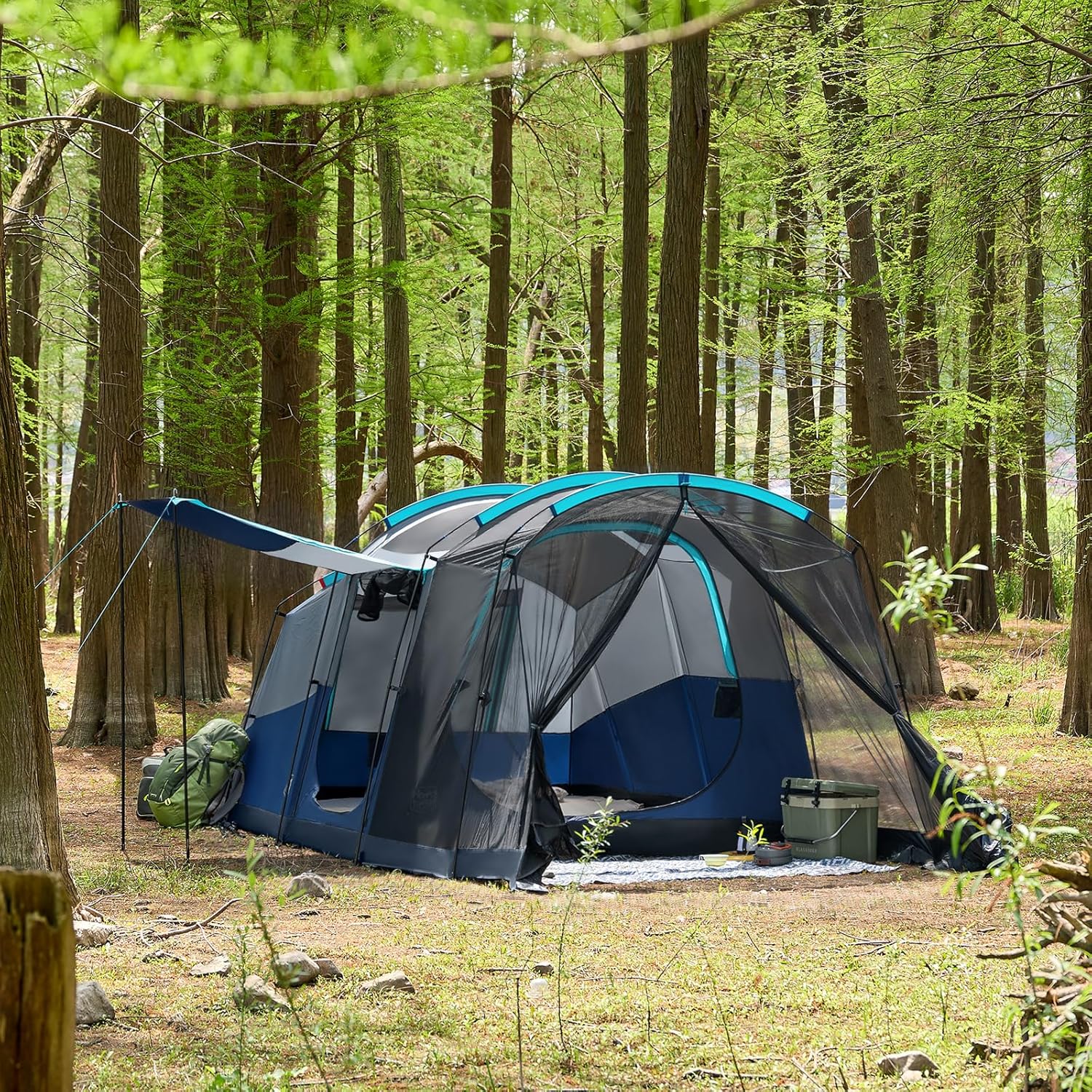 Tente de camping familiale TIMBER RIDGE pour 8 personnes avec moustiquaire, tente à double paroi imperméable et résistante aux intempéries Grande tente familiale