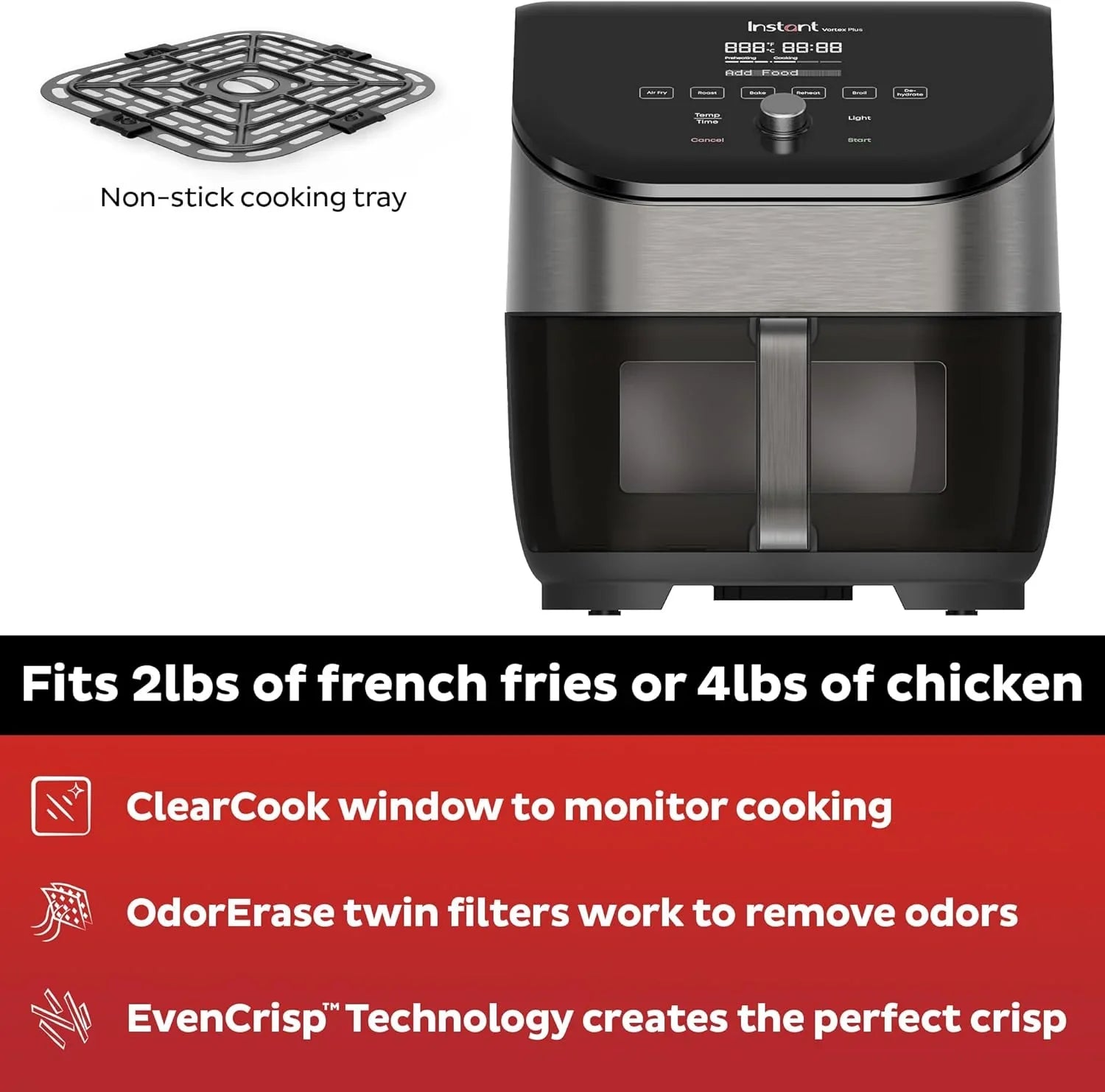 Friteuse à air Instant Pot Vortex Plus 6QT avec technologie d'élimination des odeurs, fonction 6 en 1