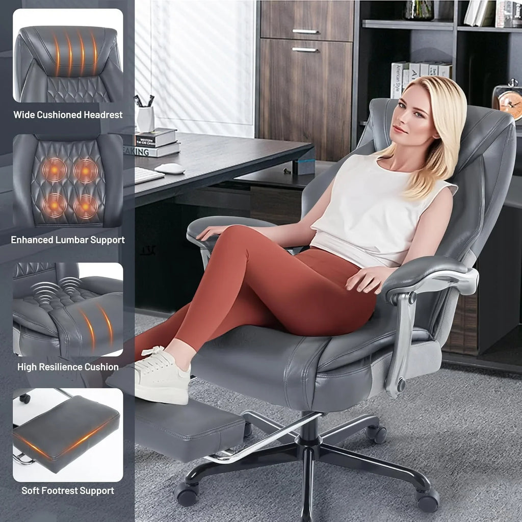 Fauteuil de bureau massant avec chauffage et repose-pieds Fauteuil de bureau ergonomique inclinable pour cadres