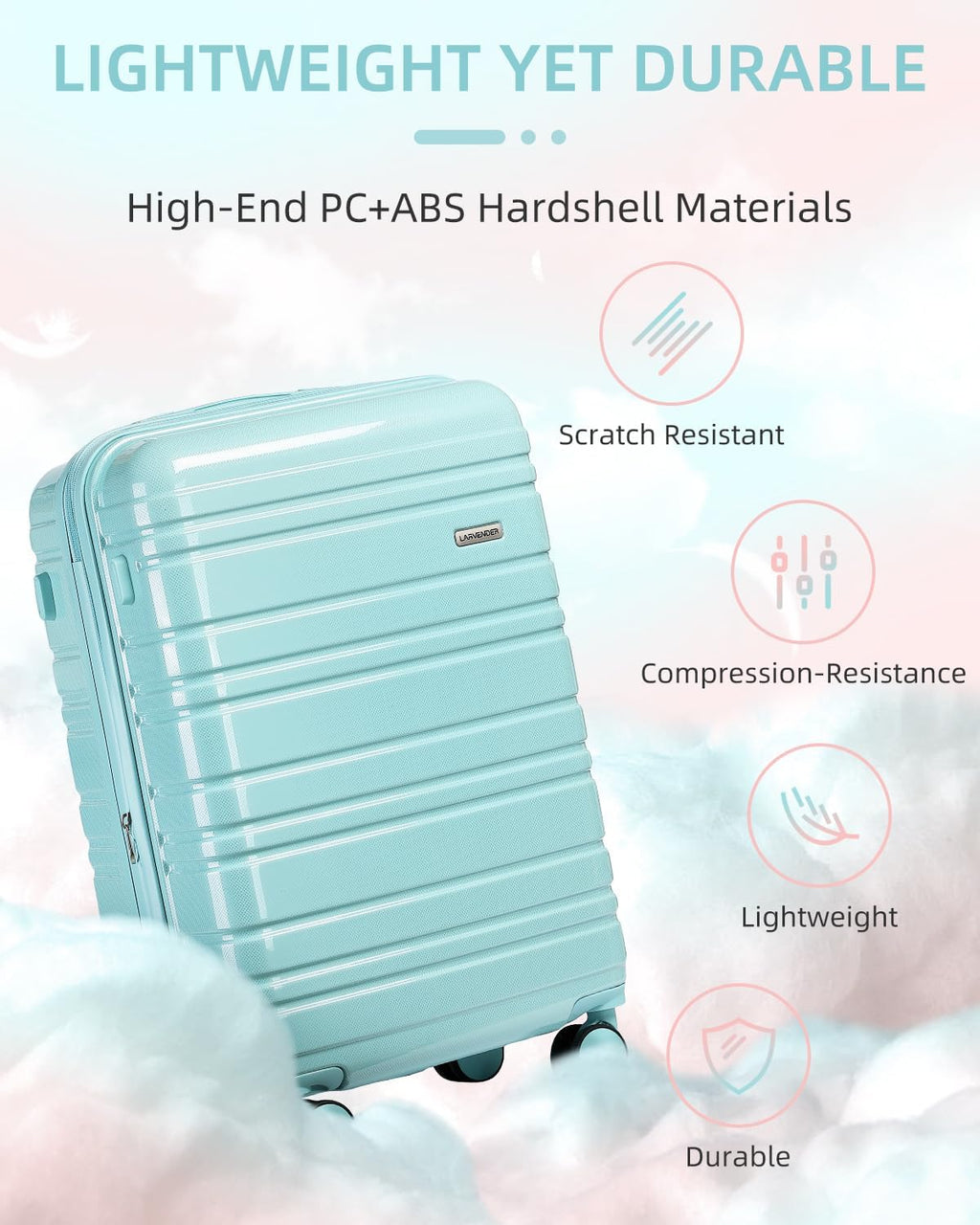 Ensemble de bagages 6 pièces, ensemble de valises rigides extensibles avec roulettes pivotantes, ensemble de bagages à roulettes légers