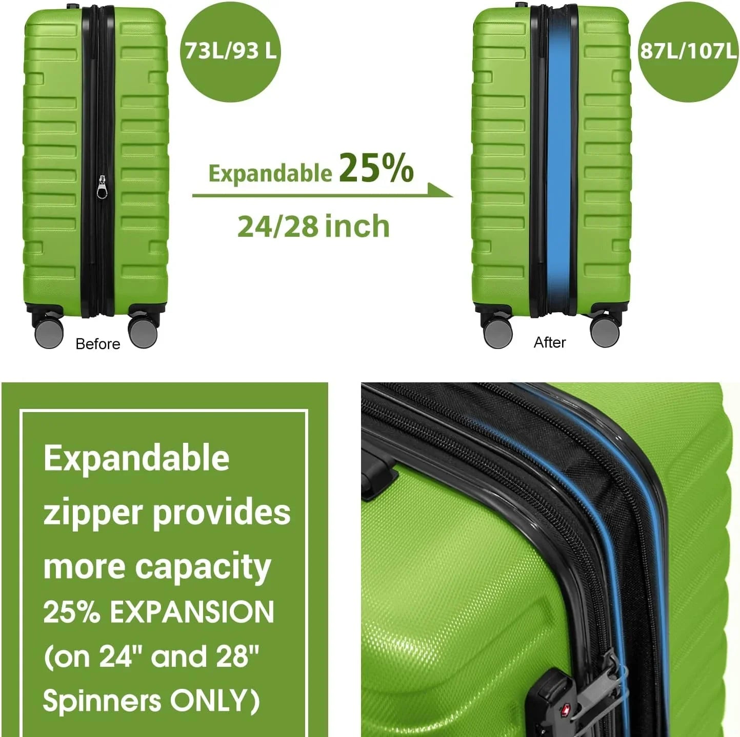 Ensemble de bagages à main légers et extensibles à coque rigide de 6 pièces