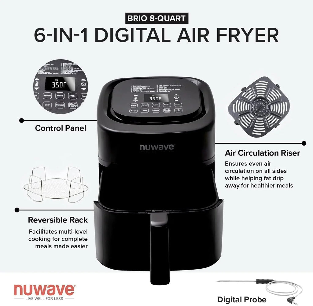 La friteuse à air/four Nuwave Brio 15,5 Qt réchauffe, cuit et déshydrate rapidement les aliments