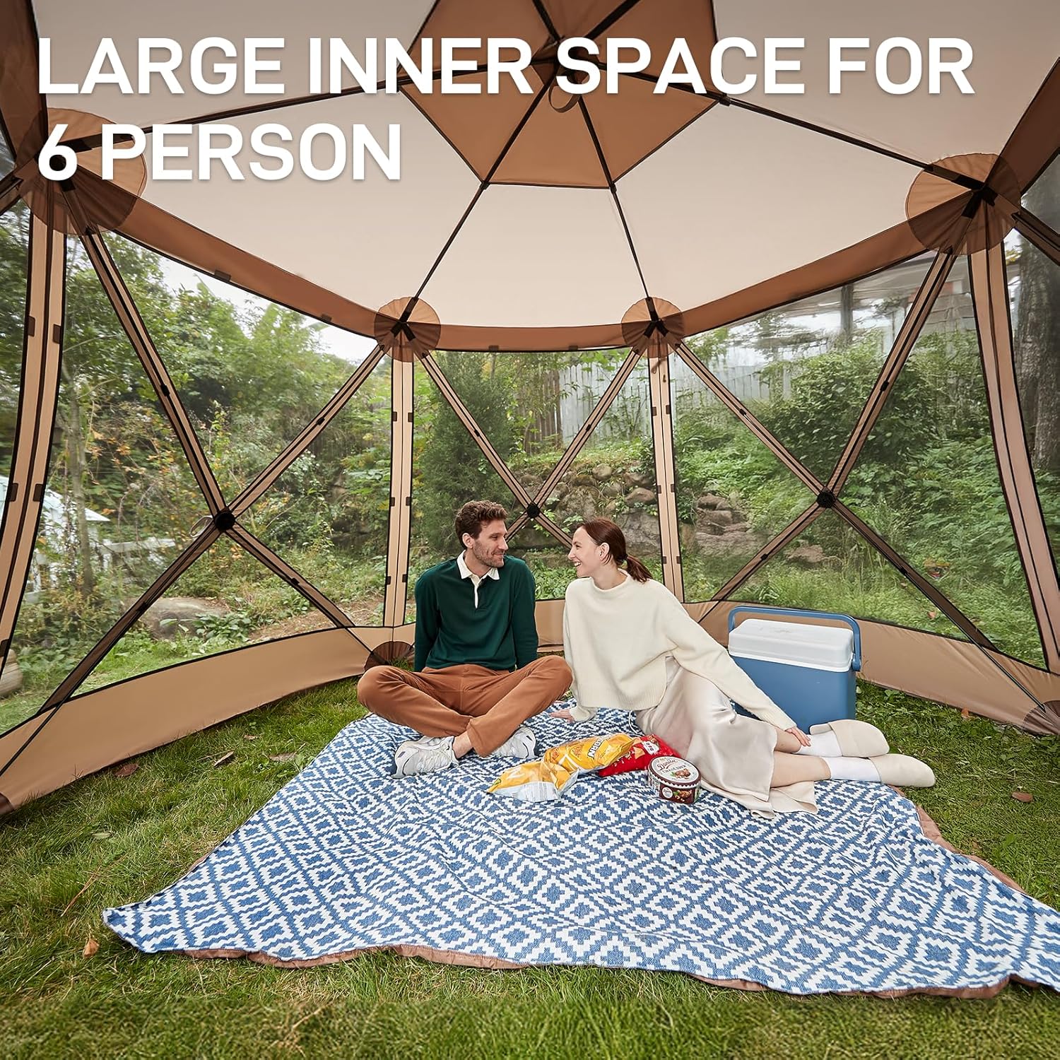 Tente de camping à moustiquaire escamotable 3,5 x 3 m, tonnelle à moustiquaire instantanée avec filet, abri portable