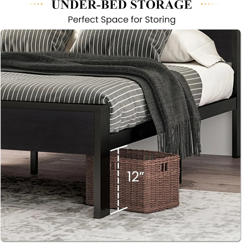 Cadre de lit plateforme en métal Sha Cerlin 14 pouces, antidérapant et silencieux, acajou