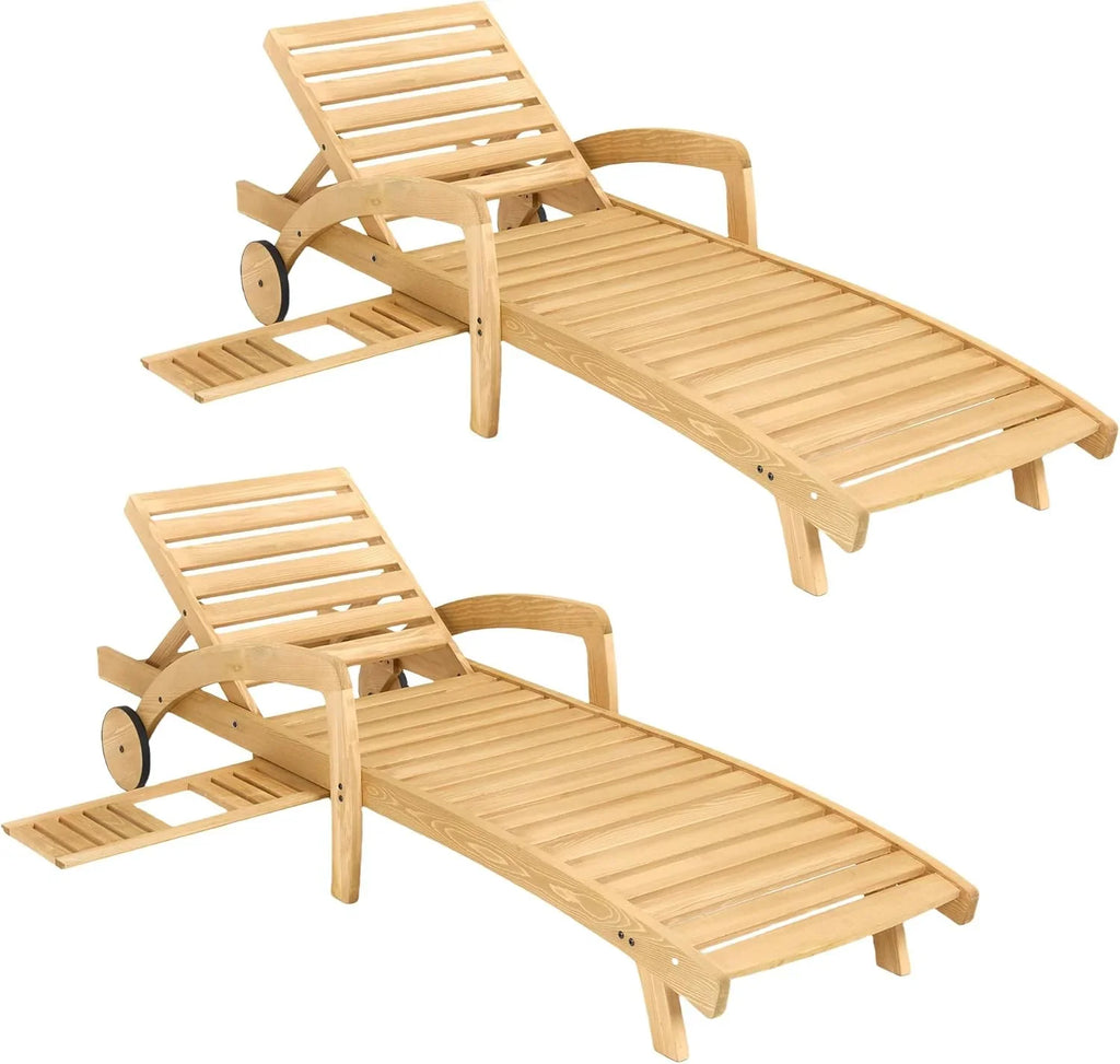 Chaise longue de piscine réglable à 5 positions Chaise longue en bois avec table d'appoint coulissante