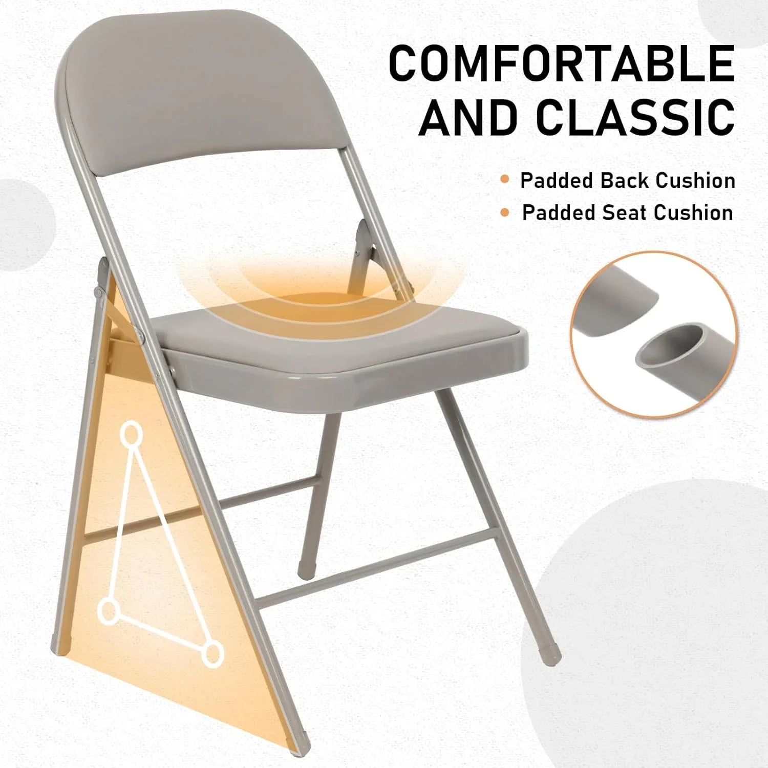 Lot de 6 chaises pliantes noires avec chaises en cuir pour événements intérieurs et extérieurs, chaises rembourrées pour bureau, mariage, fête