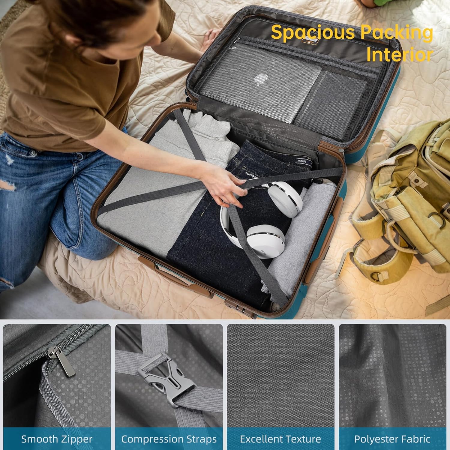 Ensemble de bagages 6 pièces, ensemble de valises rigides extensibles avec roulettes pivotantes, ensemble de bagages à roulettes légers