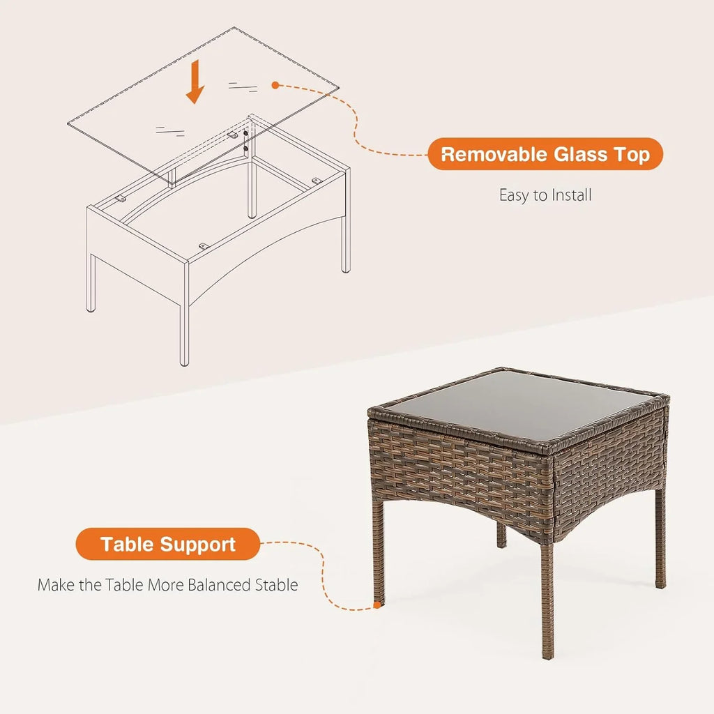 Ensemble de meubles de patio 3 pièces Sweetcripy, en osier tressé à la main