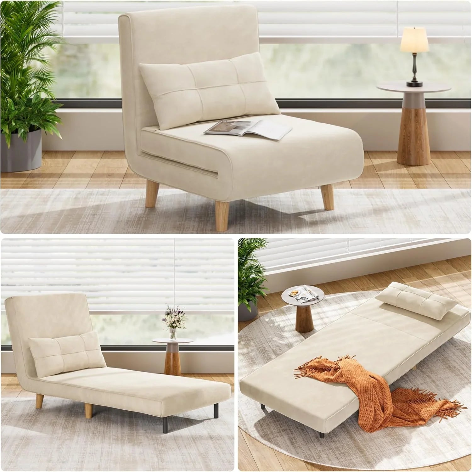 Fauteuil-lit 3 en 1, canapé-lit futon convertible avec dossier réglable