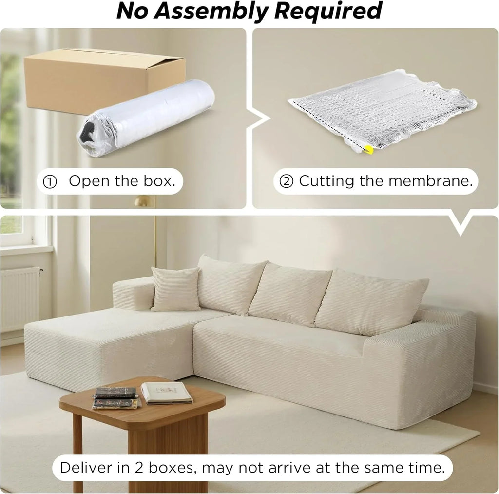 Cloud sofa with L-shaped lounge chair, modern modular sofa with deep seats