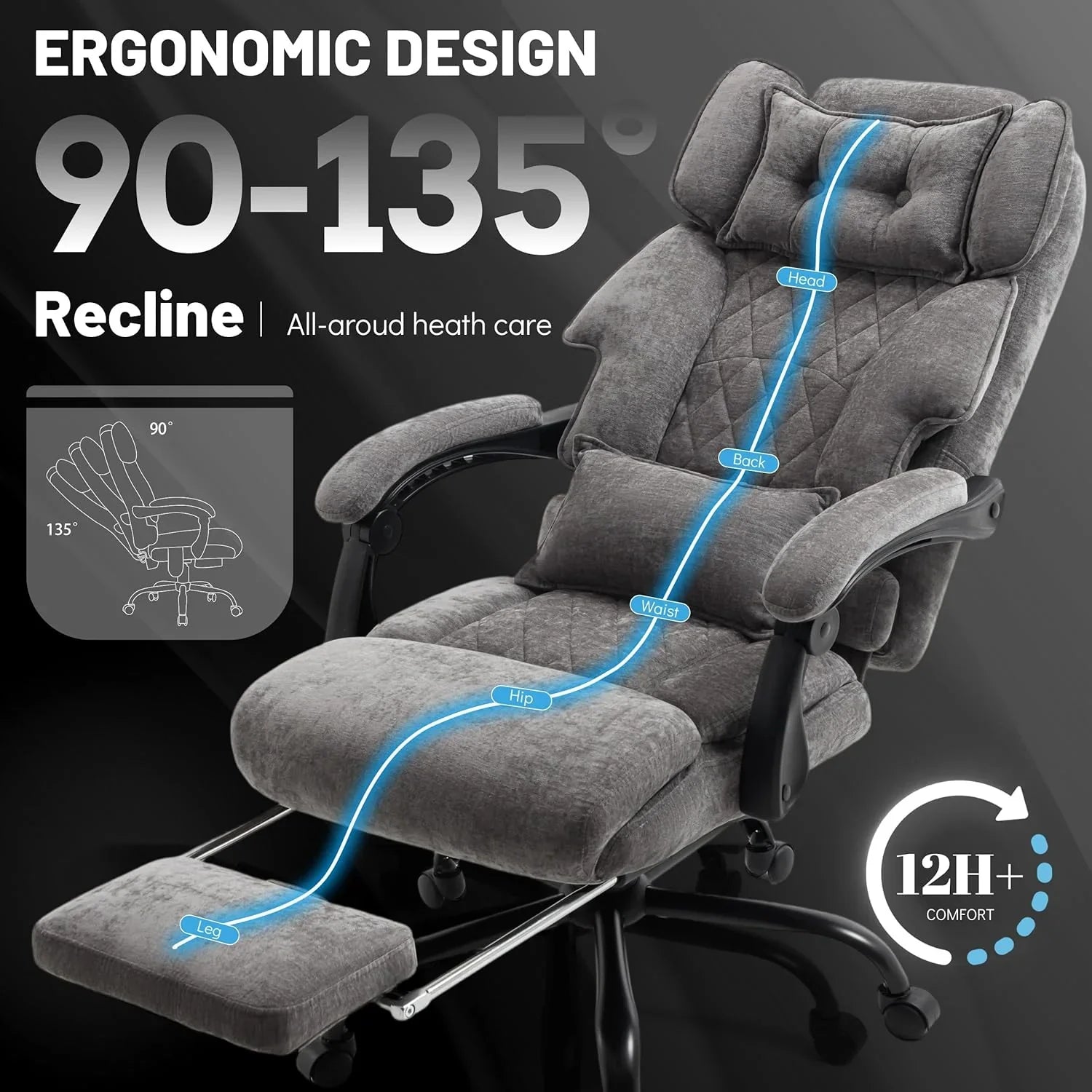 Chaise de bureau de massage avec repose-pieds, grande et haute chaise de bureau en cuir 500 lb