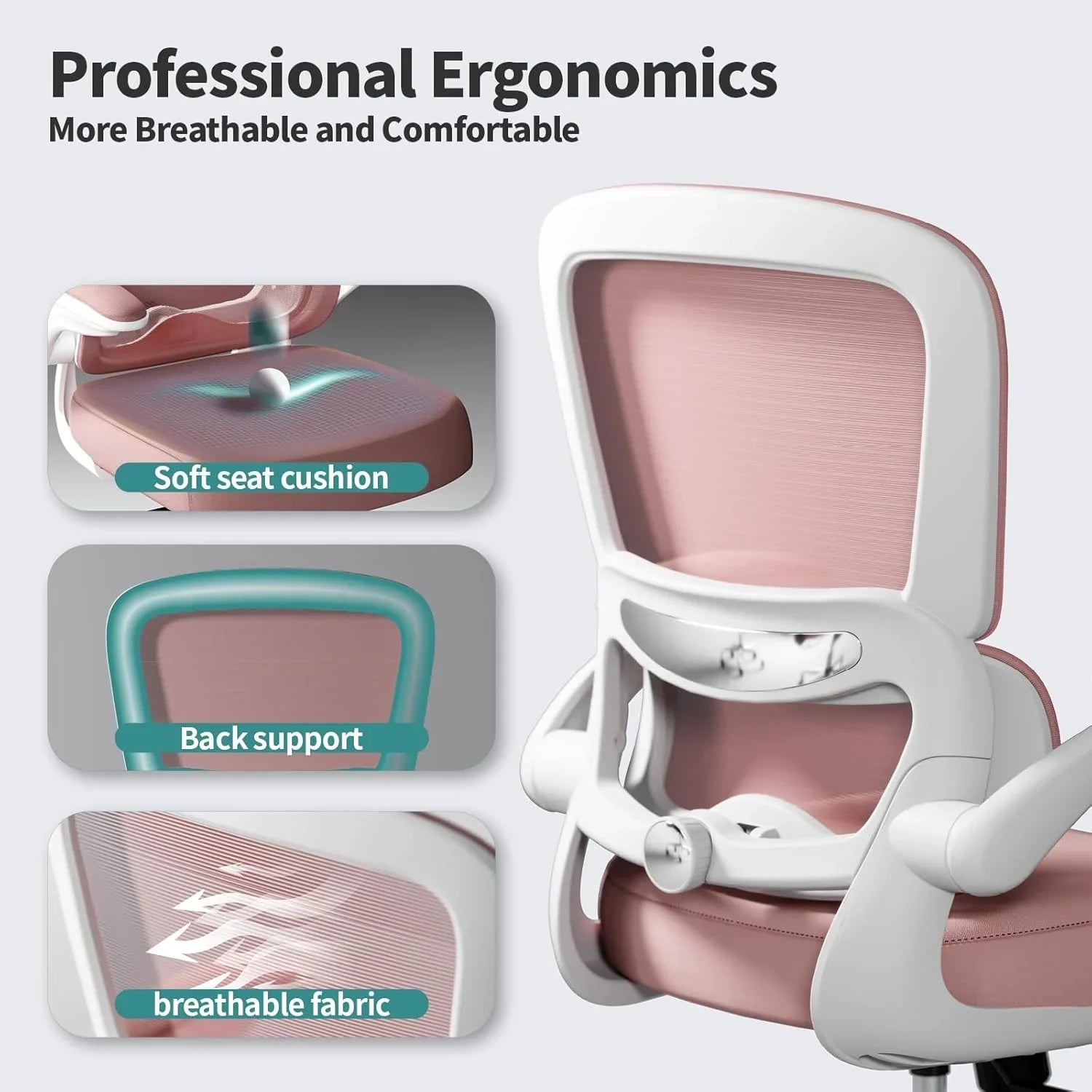 Chaise de bureau ergonomique TRALT, capacité de 150 kg, en maille, avec roulettes