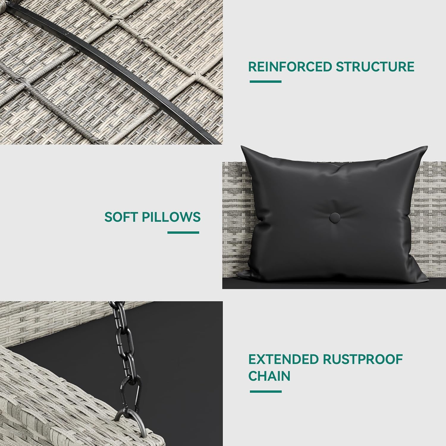 YITAHOME Balancelle suspendue pour porche, 3 places, banc d'extérieur en osier