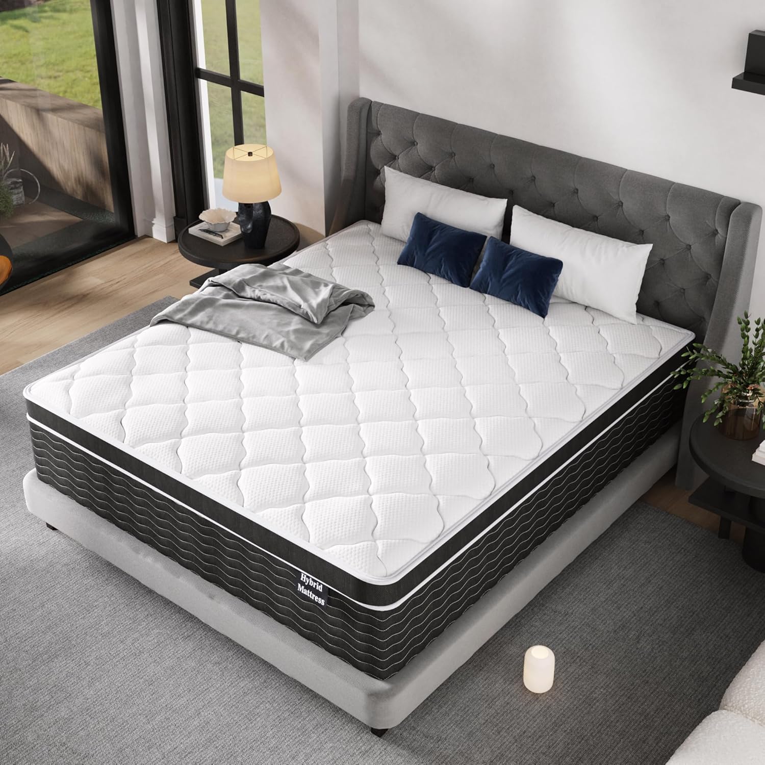 Matelas double, matelas double de 10 pouces dans une boîte, matelas hybride moyennement moelleux