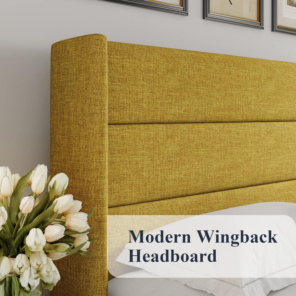 Lit queen-size relevable avec rangement Allewie, tête de lit à oreilles moderne et support hydraulique