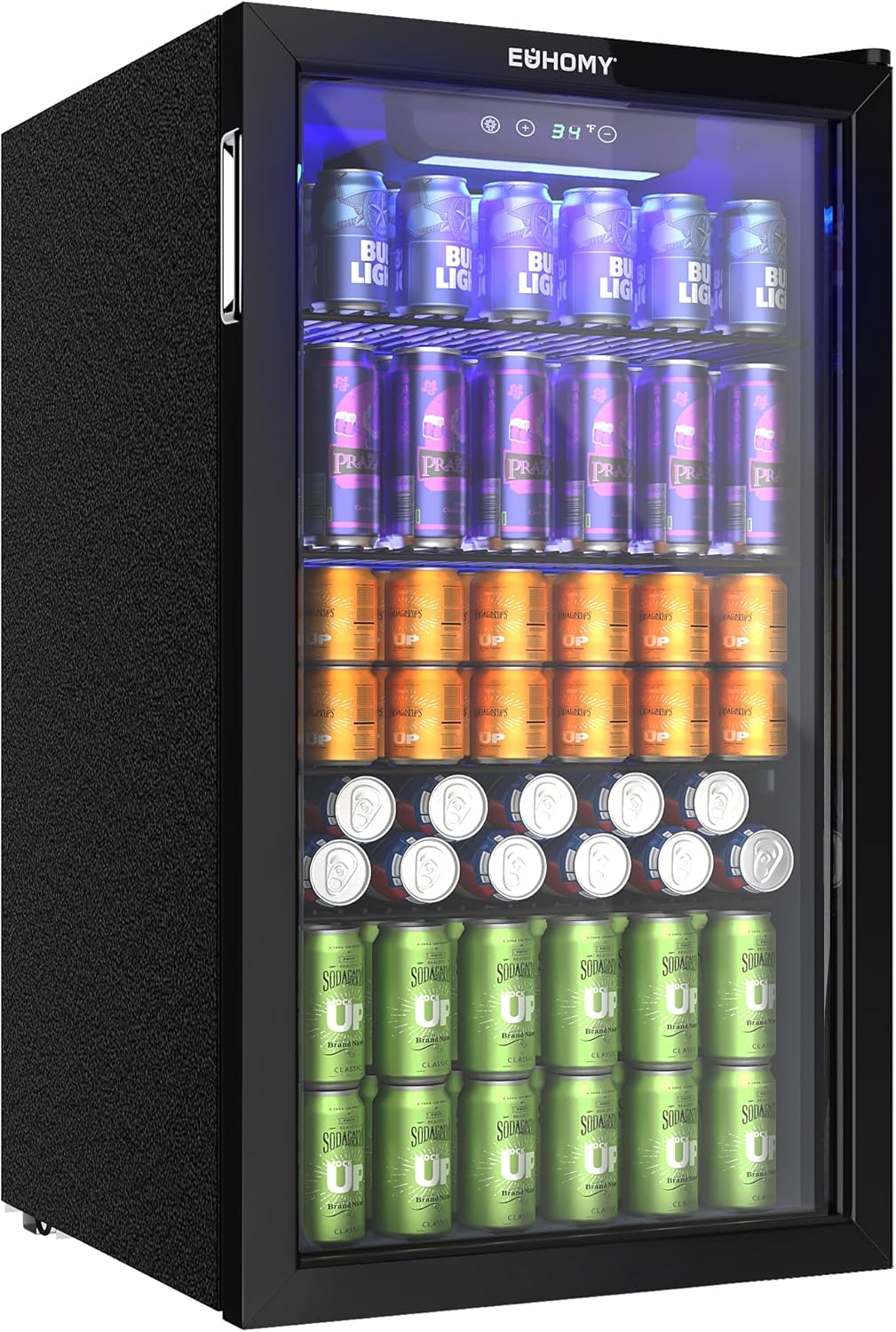 Réfrigérateur à boissons EUHOMY, mini-réfrigérateur 130 canettes avec porte vitrée pour soda, bière ou vin, refroidisseur de boissons pour la maison et le bureau