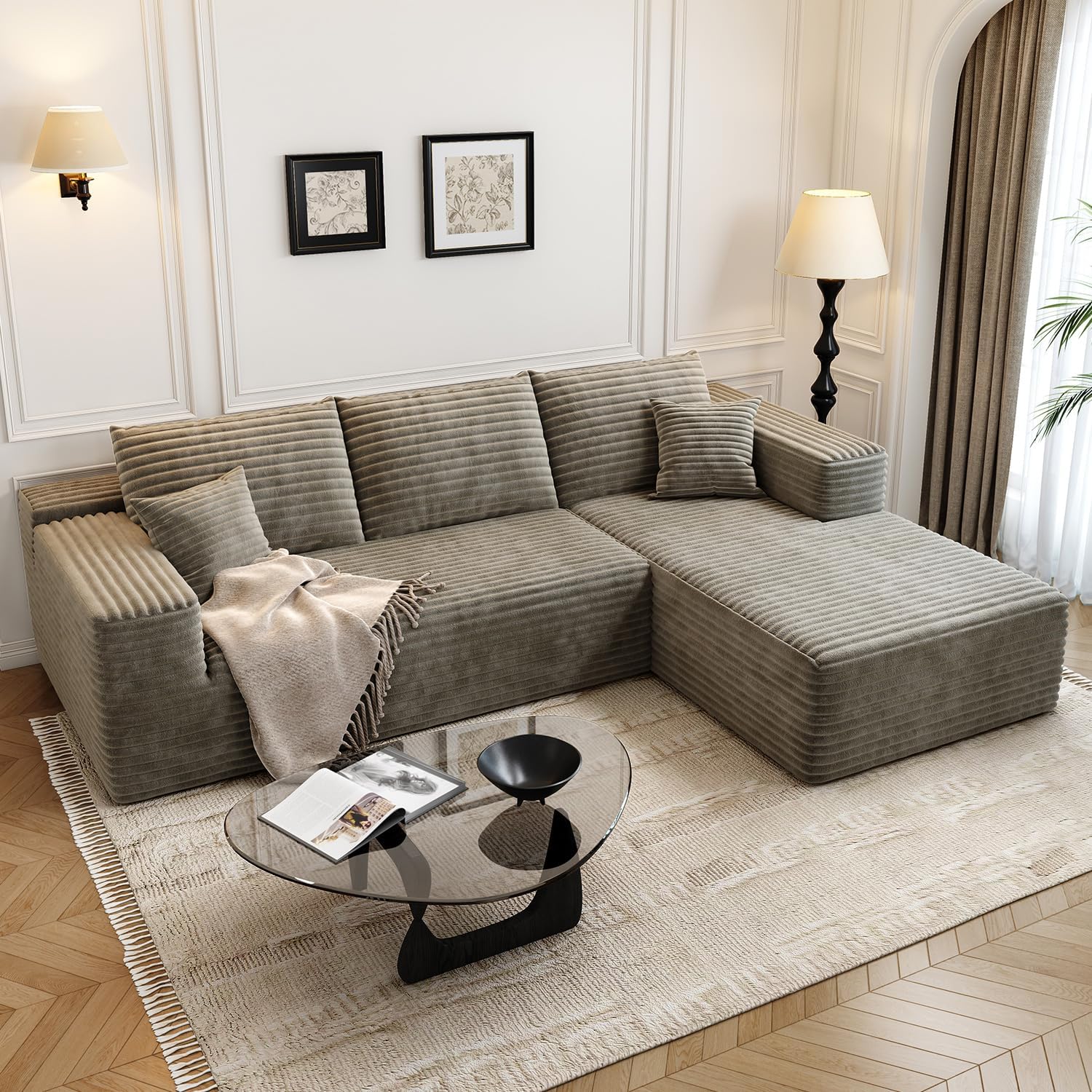 Canapé modulaire sectionnel Cloud de 107,5 pouces avec chaise longue en L, canapé rembourré minimaliste moderne, canapé d'angle à assise profonde