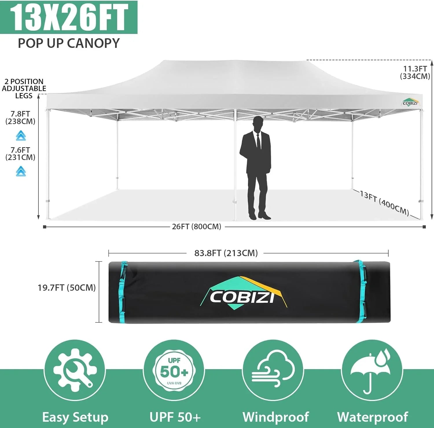 Tente pop-up robuste COBIZI 10x20 avec 6 parois latérales, facile à installer