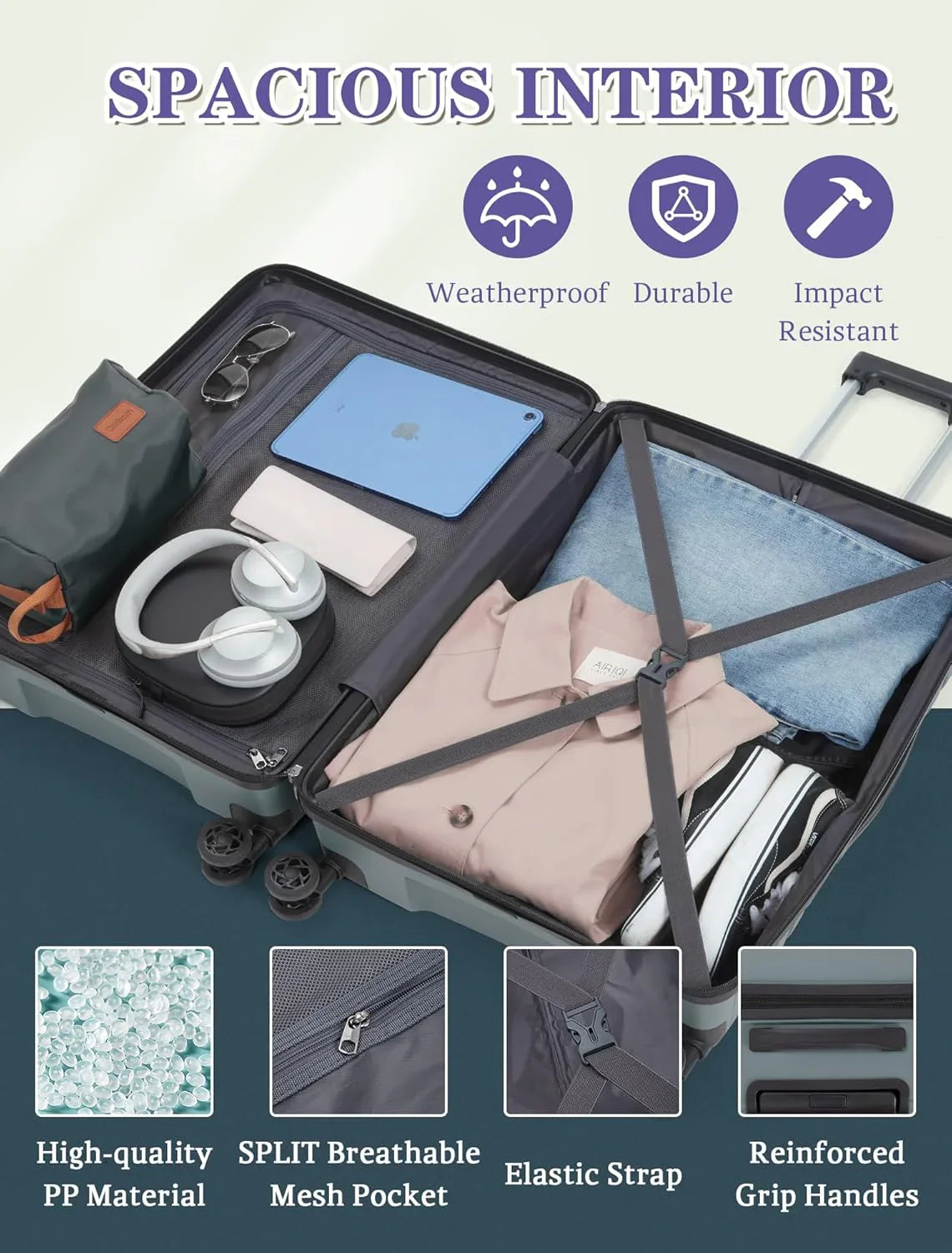 Ensemble de 5 bagages à roulettes, valise rigide en ABS avec roulettes pivotantes