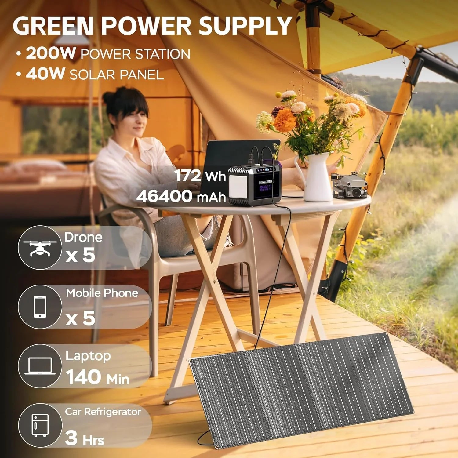 Centrale électrique portable 88 Wh, générateur solaire au lithium pour camping, charge rapide avec prise secteur, batterie externe de 120 W de pointe