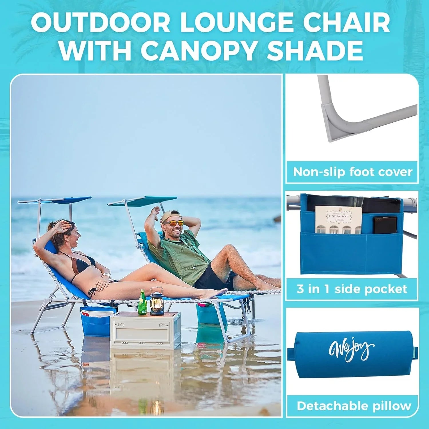 Lot de 2 chaises longues d'extérieur - Chaise longue pliante portable pour patio, piscine, camping, inclinable et réglable sur 5 positions