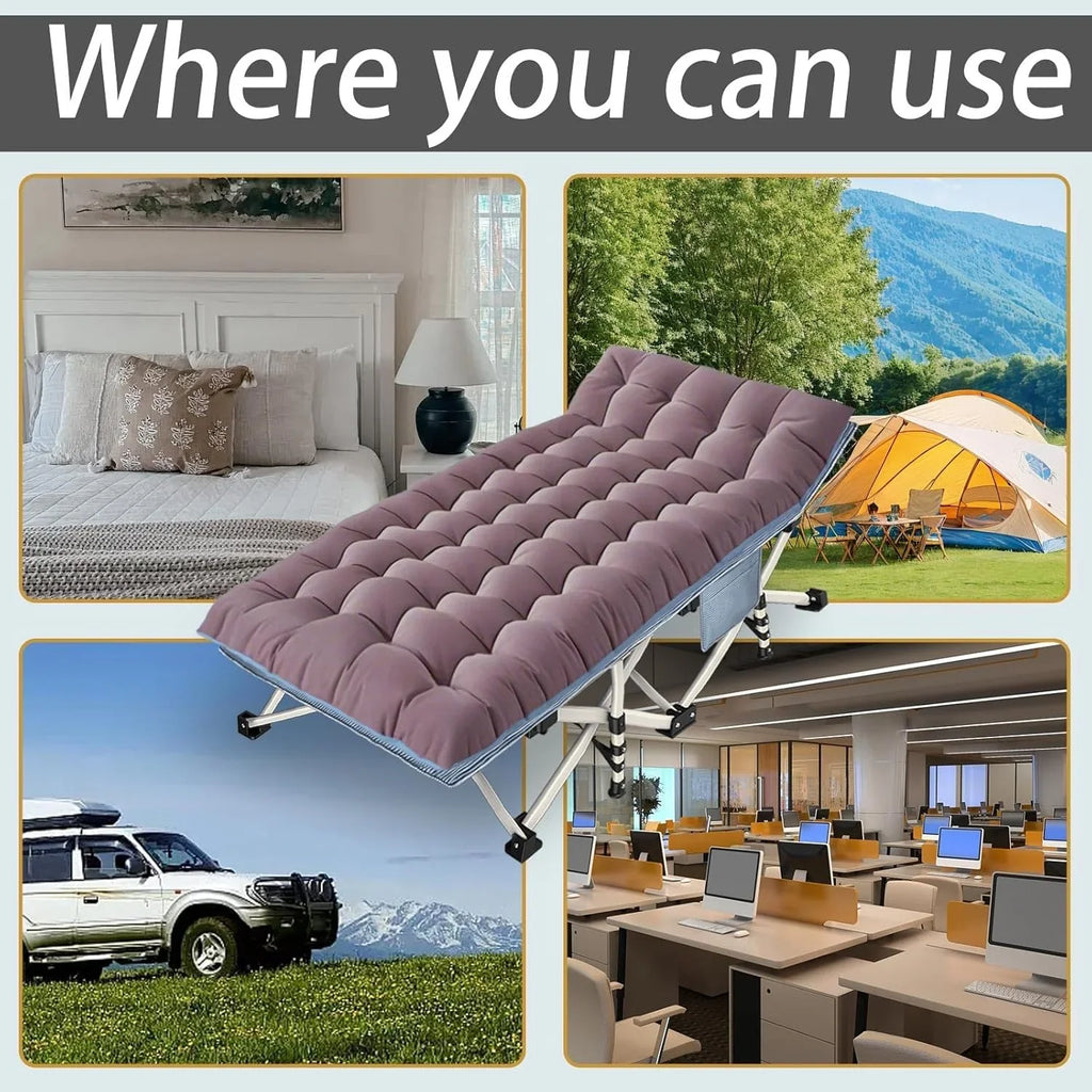 Lot de 2 lits de camping avec matelas, lits de couchage confortables, lits de camping pour adultes, lits pliants pour 2 personnes, lits de couchage robustes