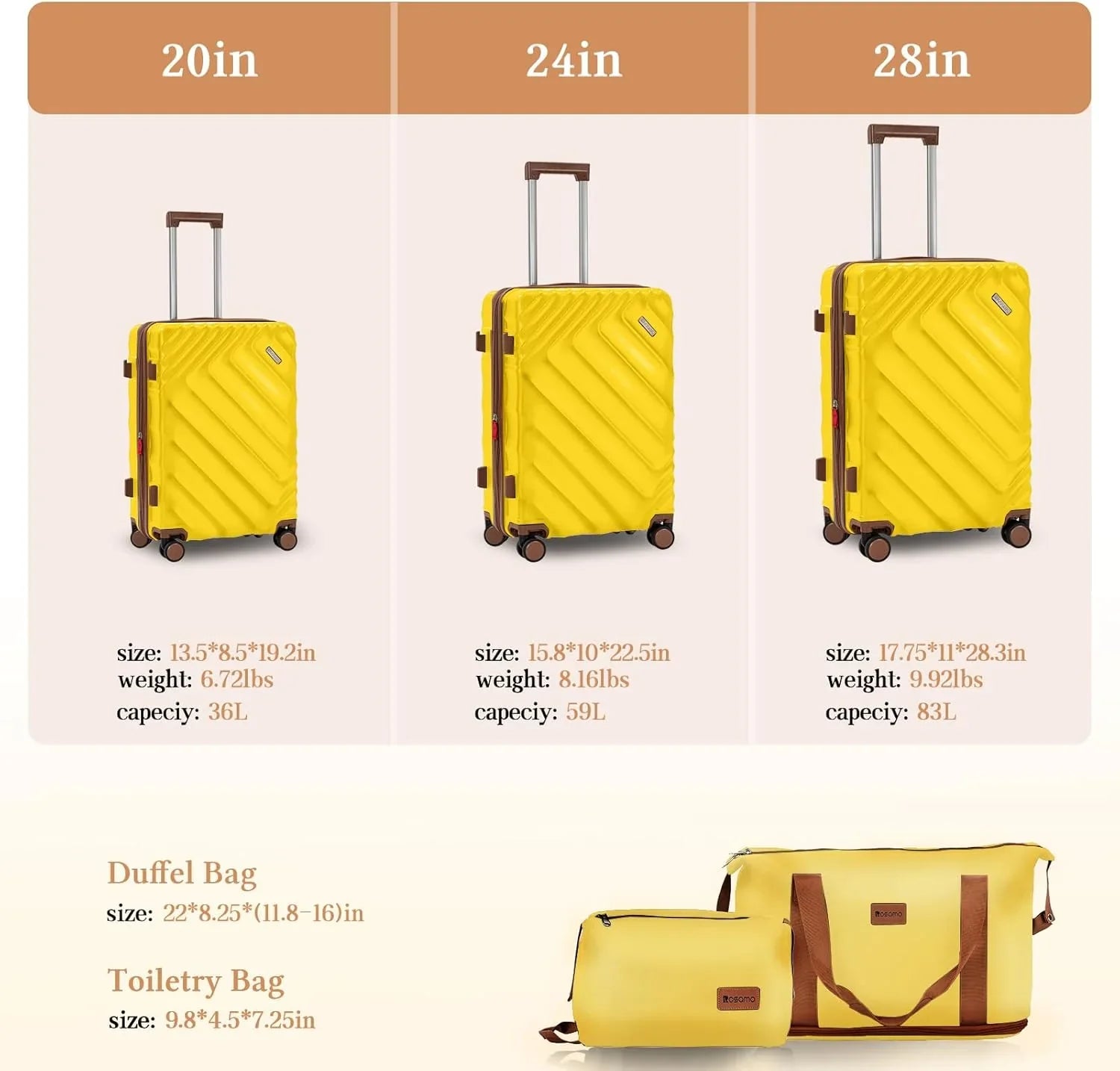 Ensemble de bagages 5 pièces valise extensible 22x14x9 certifié aviation ensemble de voyage étanche durable