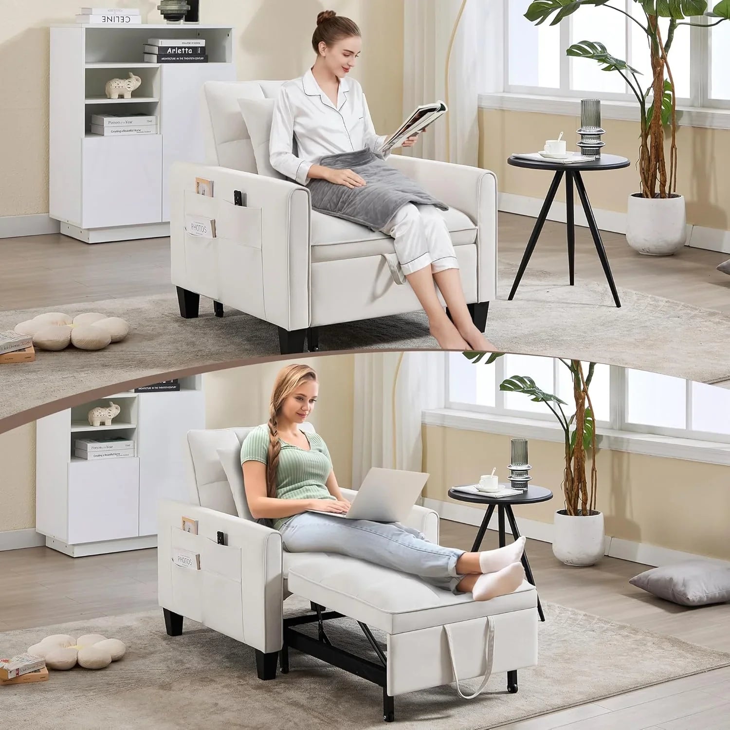 Fauteuil convertible 3 en 1, canapé-lit gigogne, canapé simple en velours avec dossier réglable