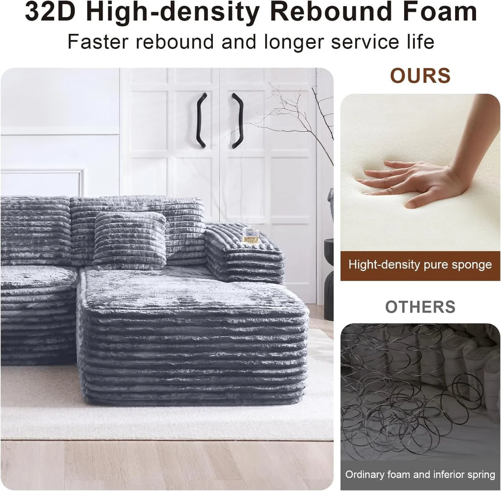 Canapé sectionnel Cloud avec méridienne en L, canapé modulaire moderne avec assise profonde, porte-gobelet intégré et poche de rangement