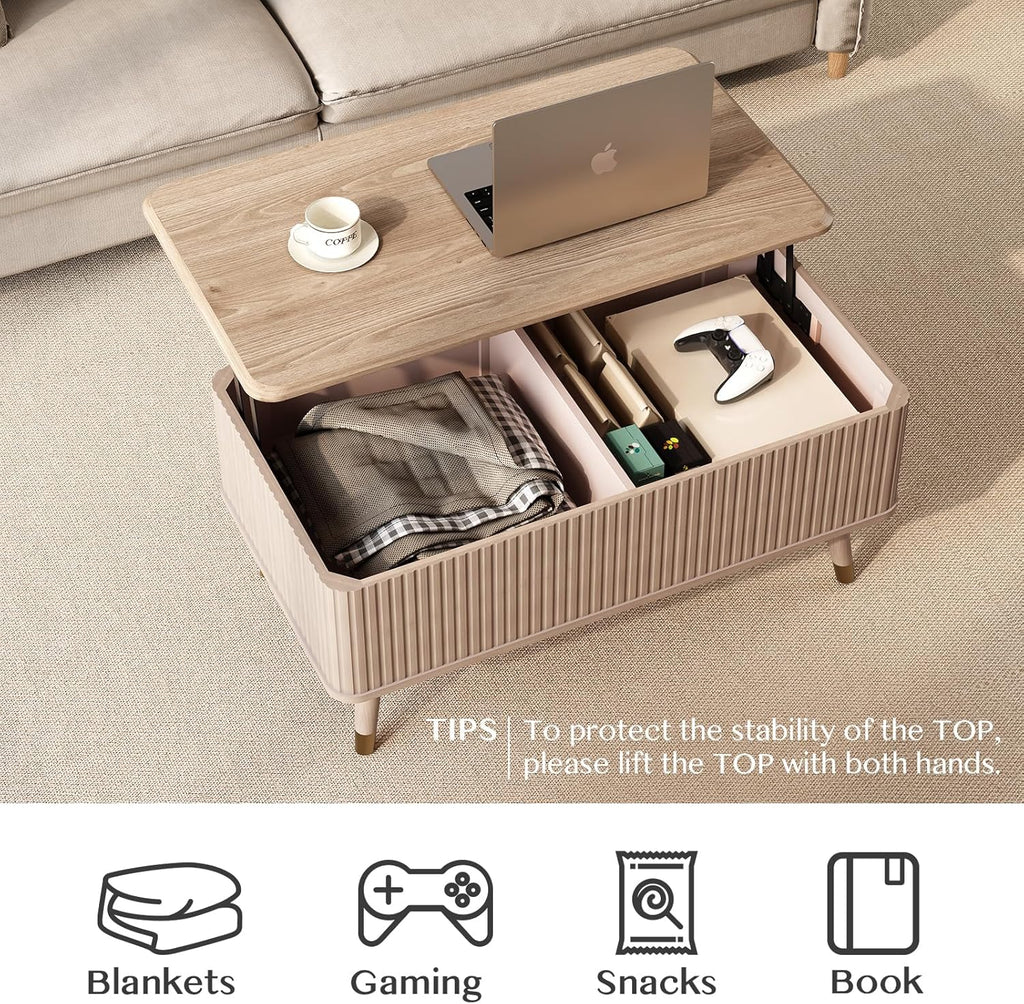 Table basse ronde avec rangement, table centrale encastrée avec portes coulissantes