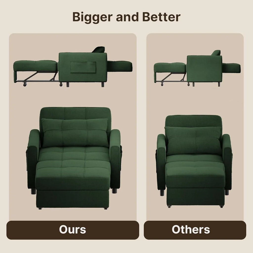 Canapé-lit convertible 3 en 1, convertible en lit simple gigogne avec dossier réglable, spacieux et multifonctionnel