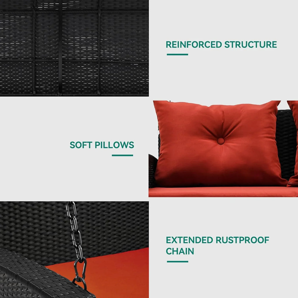 YITAHOME Balancelle suspendue pour porche, 3 places, banc d'extérieur en osier