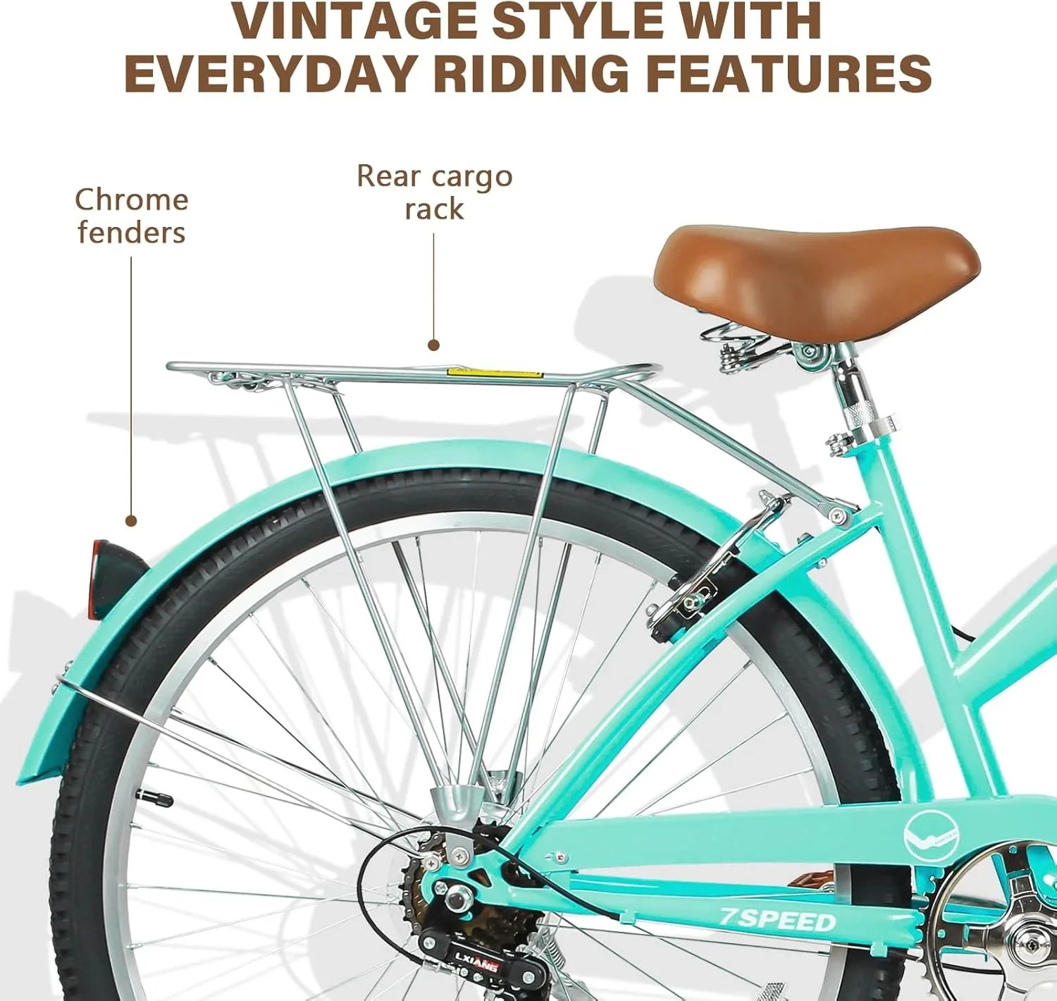 Vélo de plage WEIZE, vélo de ville adulte 26 pouces pour hommes et femmes, 7 vitesses, acier à haute teneur en carbone, garde-boue avant et arrière, vélo de ville confortable