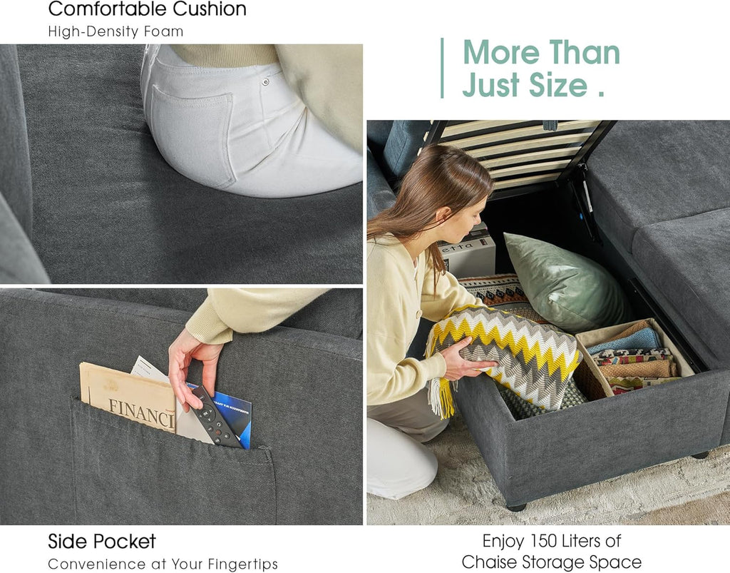 Canapé-lit VanAcc, canapé-lit avec méridienne de rangement - Canapé-lit 2 en 1 pour salon, canapé-lit confortable