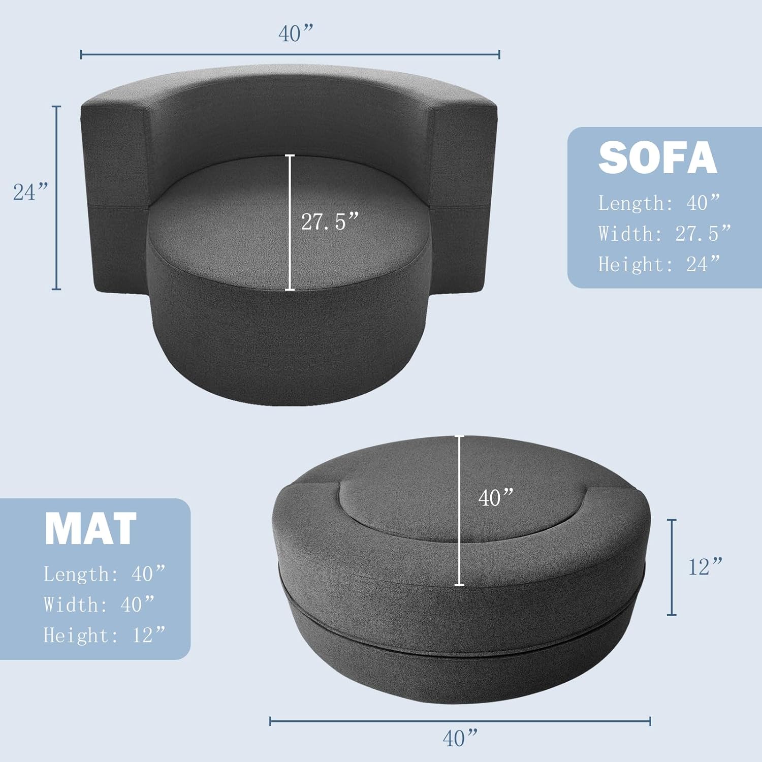 Canapé-lit gigogne de 60 pouces, canapé en mousse à mémoire de forme avec 2 oreillers, lit futon, lit d'appoint et canapé-lit,