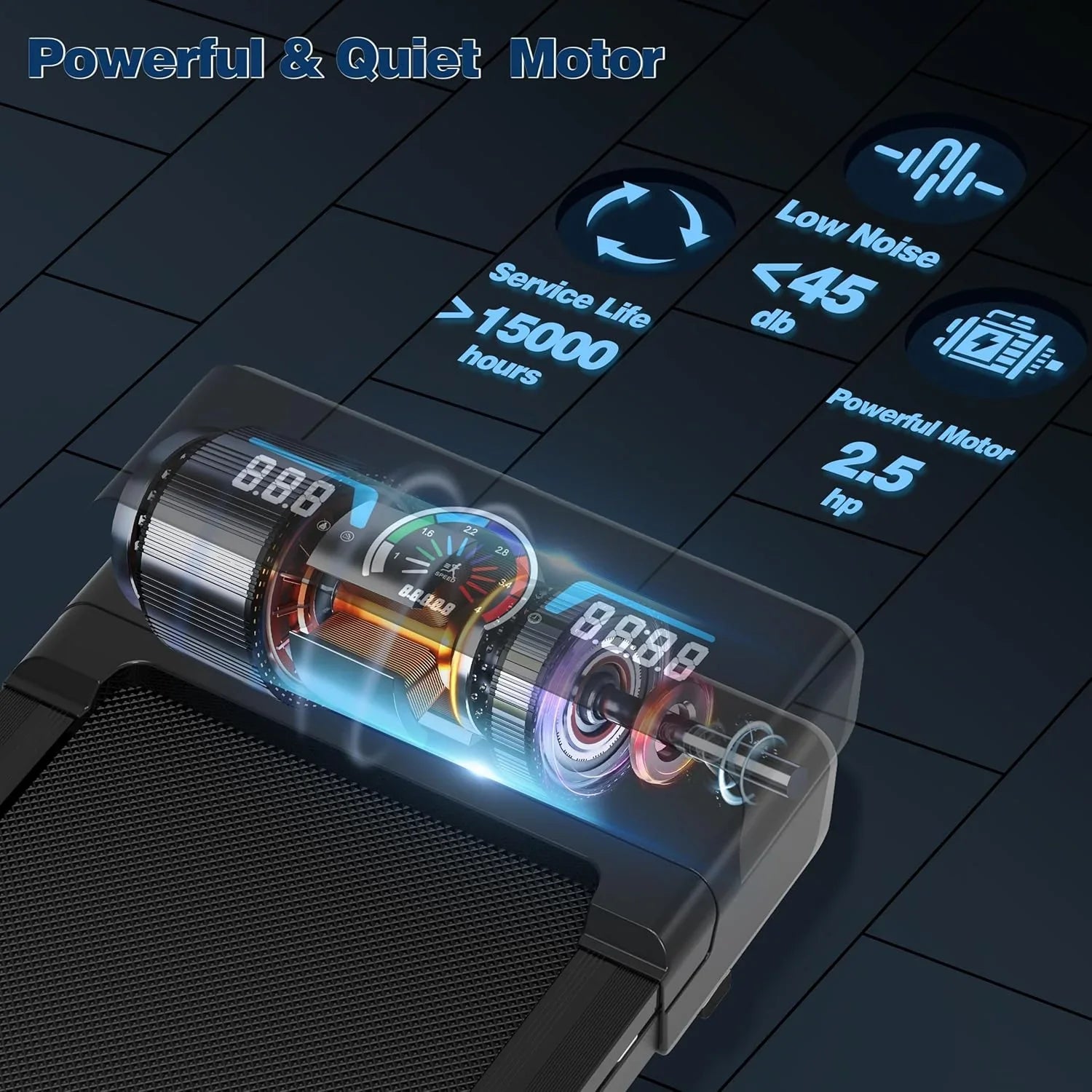 Le tapis de course Walking Pad est doté d'une inclinaison automatique de 12 % sur 9 niveaux, d'une capacité de 450 livres, d'un écran LED RVB et de haut-parleurs Bluetooth.