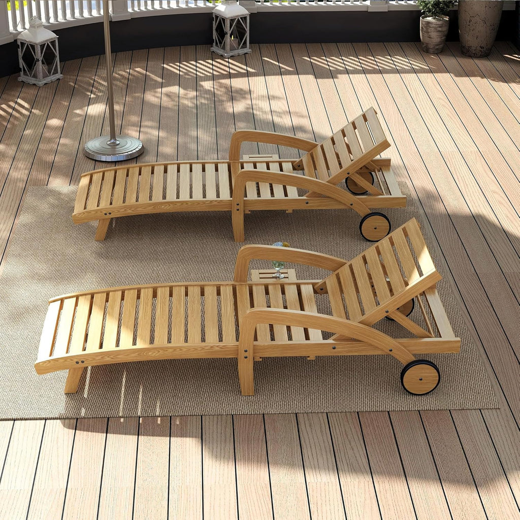 Chaise longue de piscine réglable à 5 positions Chaise longue en bois avec table d'appoint coulissante