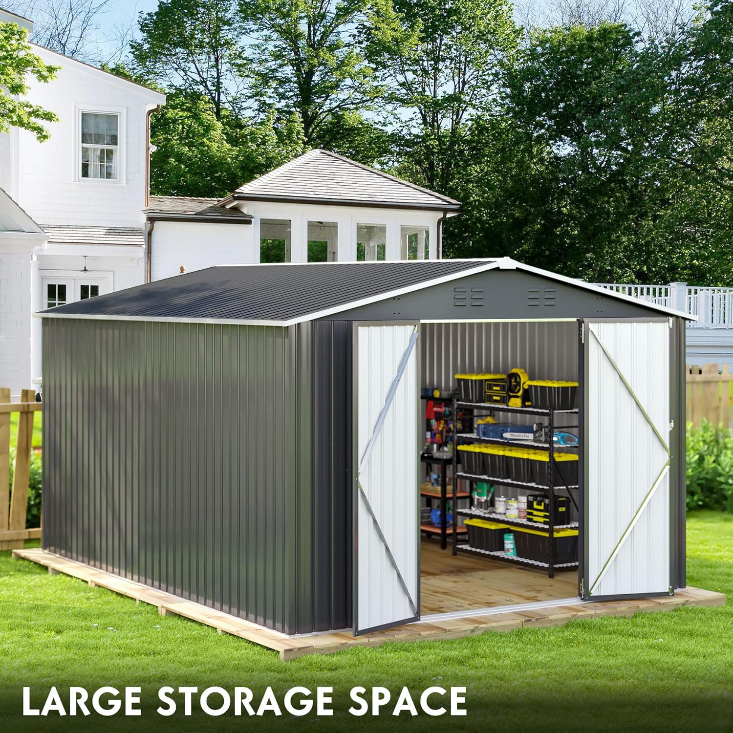 Abri de jardin extérieur Polar-Aurora 8 x 12 pi, abri de jardin en métal avec cadre amélioré