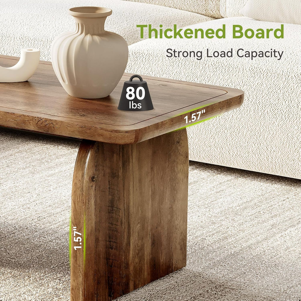 Table basse de ferme LITTLE TREE, table centrale d'angle ronde en bois de 47 pouces, table de salon rectangulaire, service à thé à cocktail bas moderne